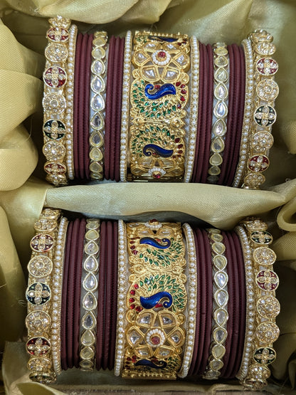 Marron peacock rajwadi bridal bangles set