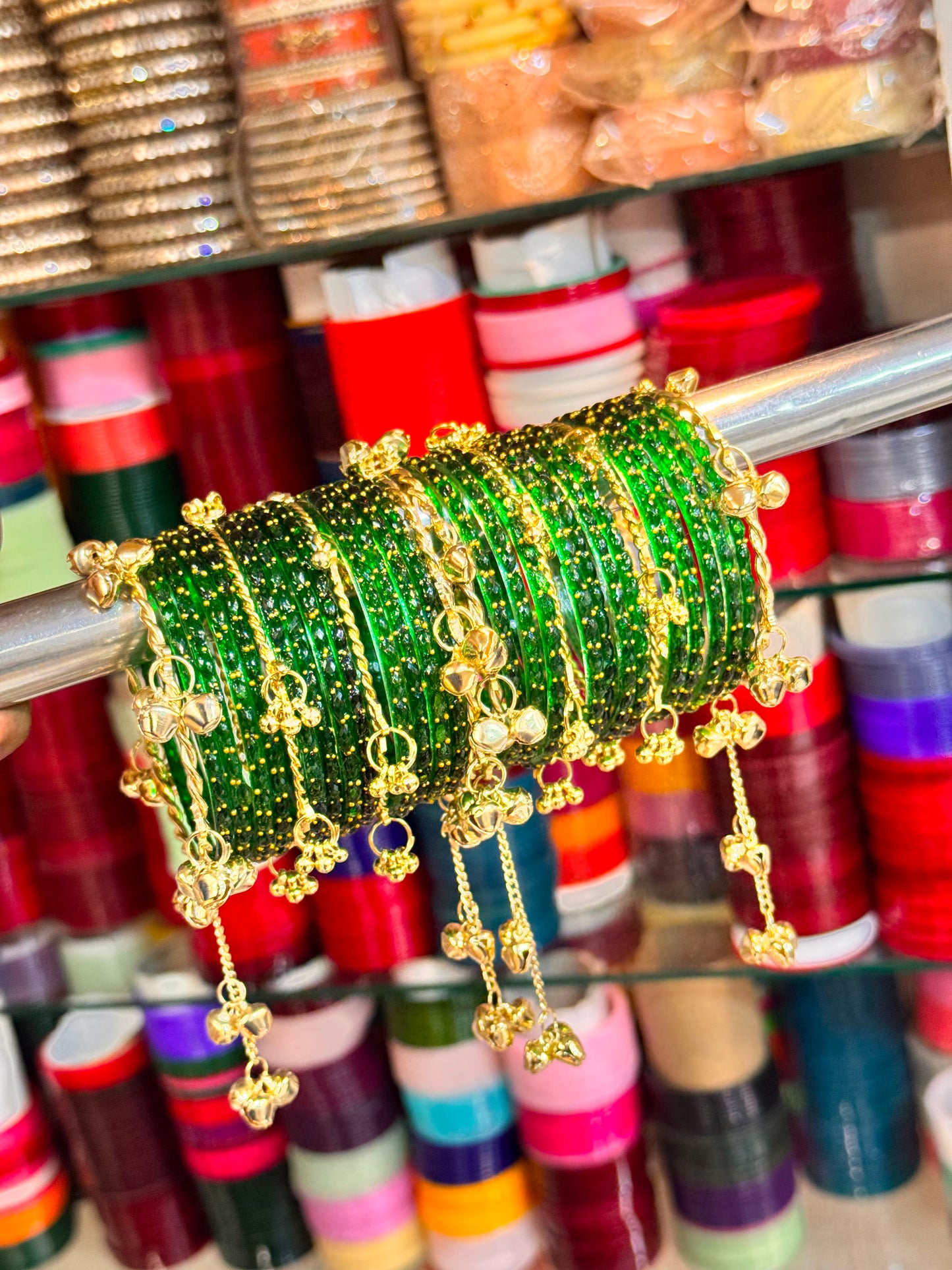 NEW GREEN COLOR KASHMIRI RAINDROP SPECIALL BANGLES SET