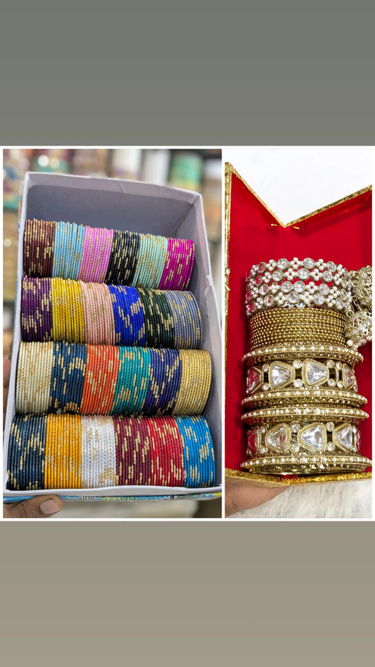 Kundan with Metal bangles