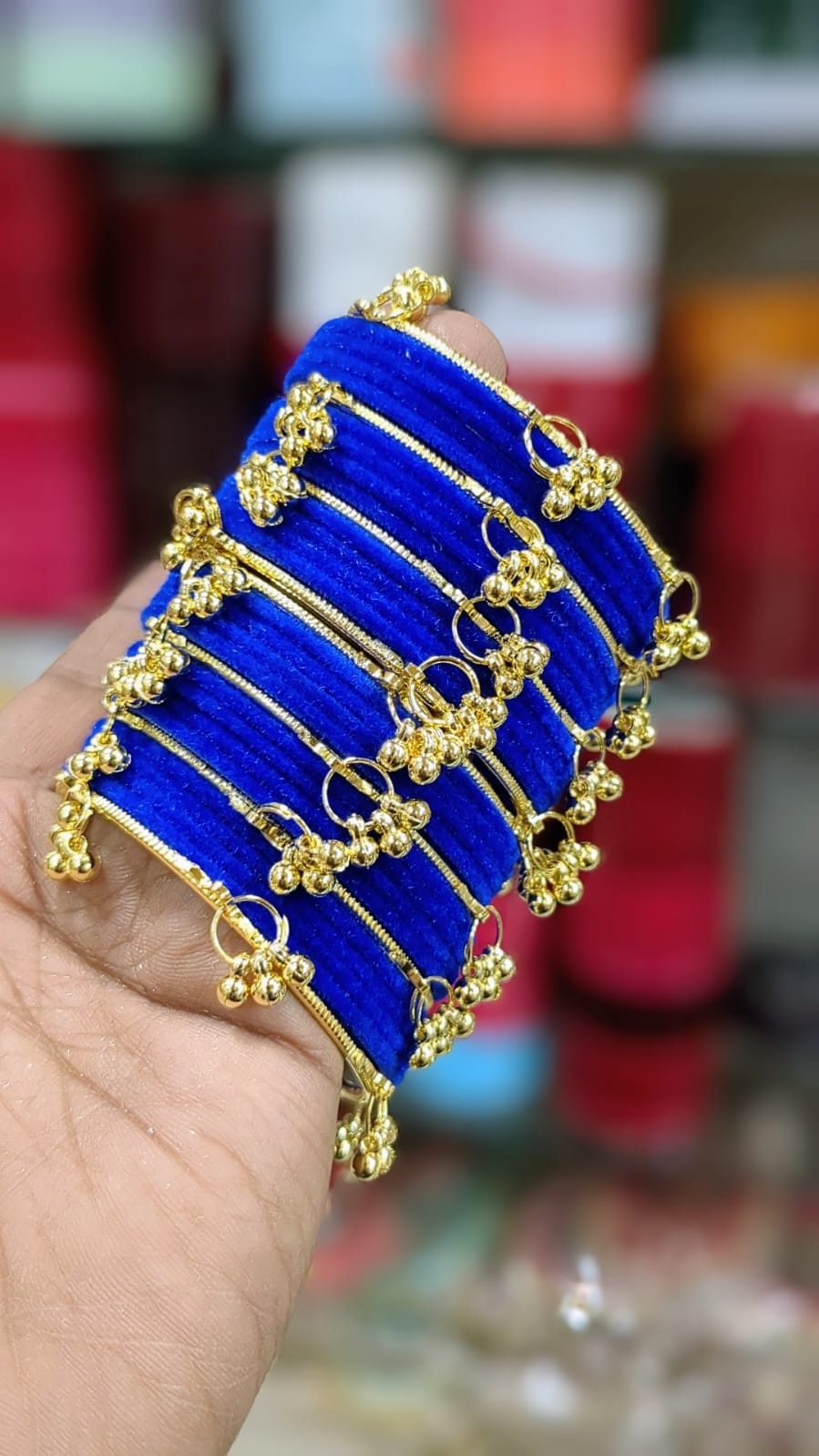Kashmiri velvet bangles set Blue / 2.6