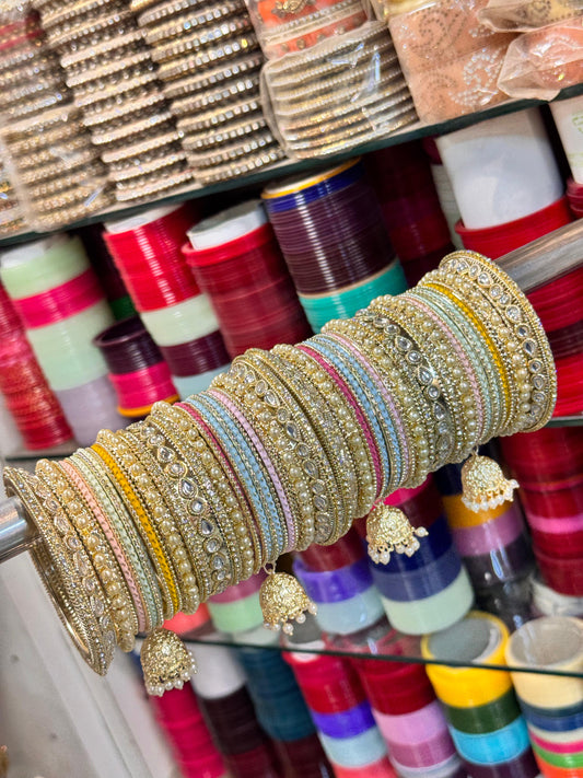 NEW PASTEL JHUMKHI KUNDAN BANGLES SET
