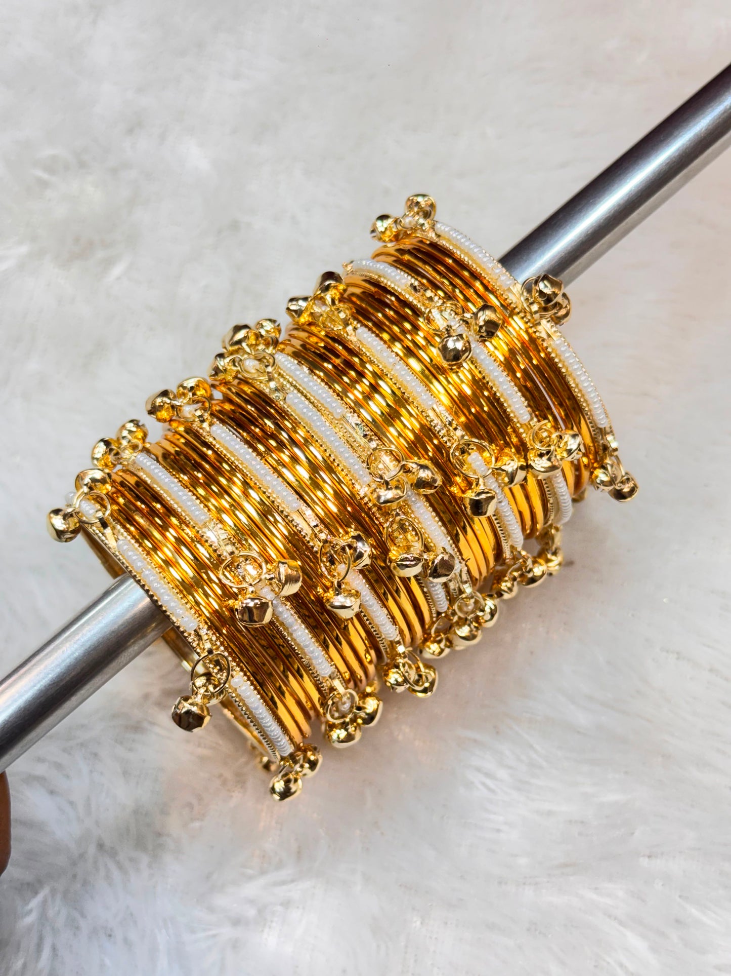NEW GLOSSY BANGLES WITH PEARL KASHMIRI BANGLES