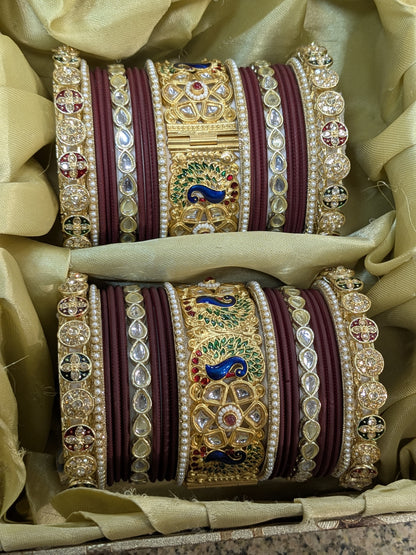 Marron peacock rajwadi bridal bangles set