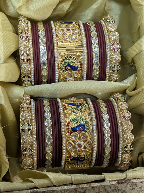 Marron peacock rajwadi bridal bangles set