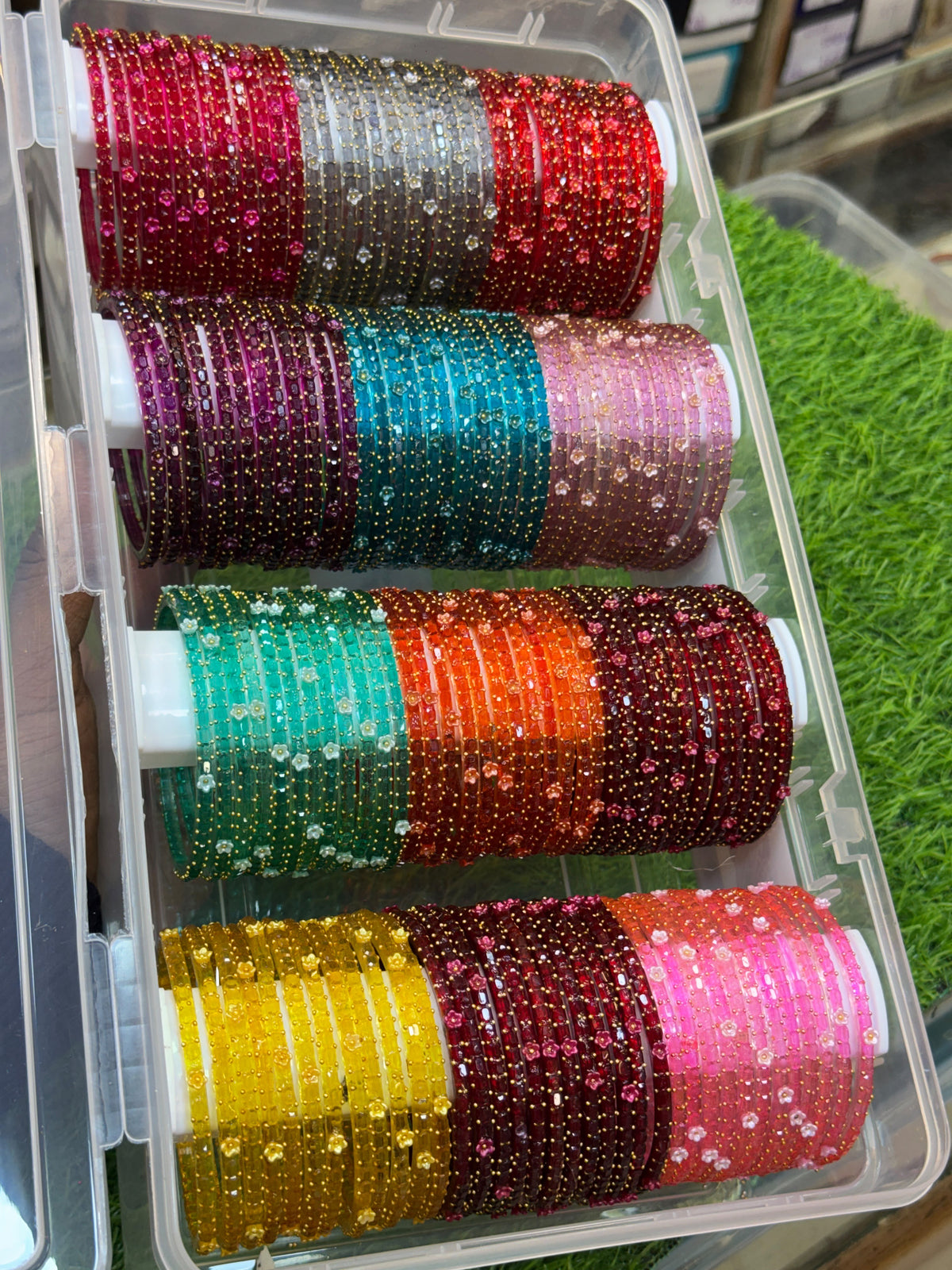 New Rose Flower 12 Colour/Dozen Raindrop Bangles With Organiser