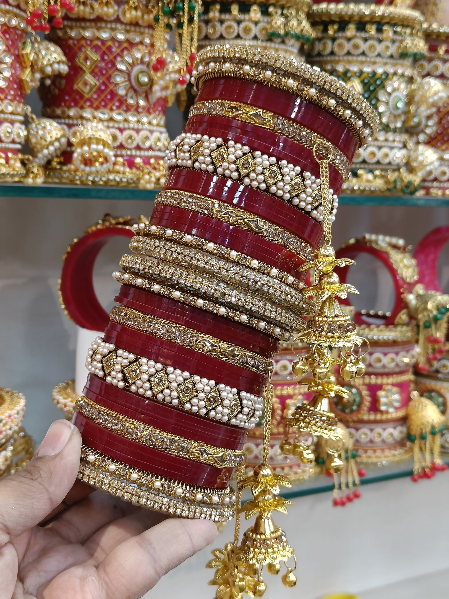 Antic pearl jhumka bangles set