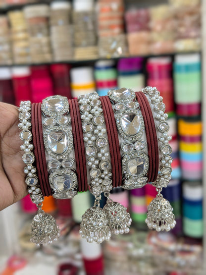 ✨ Silver Jhumka Bangles with Kundan & Color Touch ✨