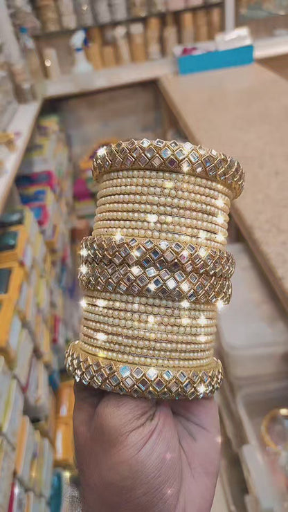 Pearl bangles with choki kada